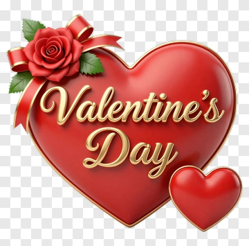 Valentine's Day Heart With Rose And Ribbon PNG