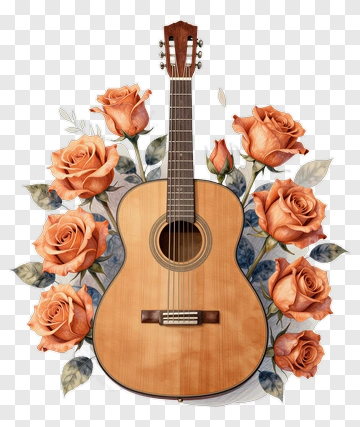 Guitar Surrounded By Roses PNG