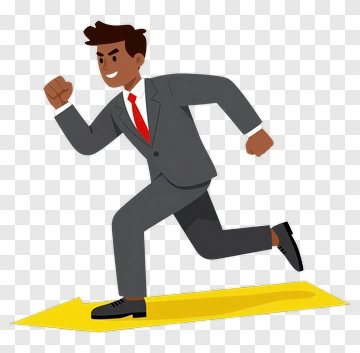 Businessman Running On Yellow Arrow PNG