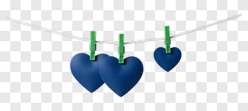 Blue Hearts Hanging On A Clothesline PNG