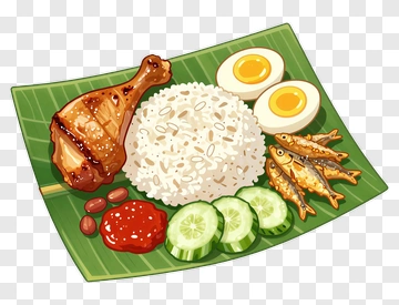 Delicious Plate Of Nasi Lemak With Chicken And Eggs PNG