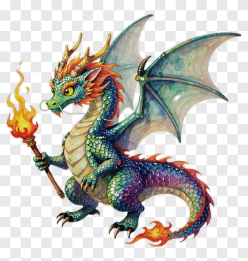 Colorful Dragon Holding A Torch PNG