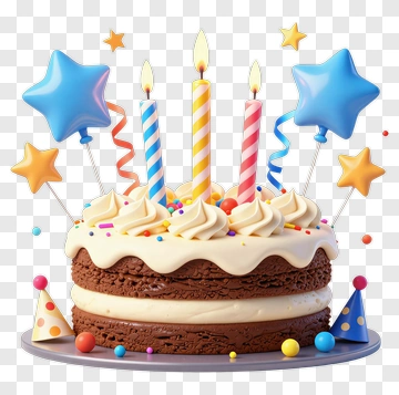 Birthday Cake With Candles And Balloons PNG