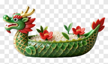 Decorative Dragon Boat With Flowers And Rice PNG