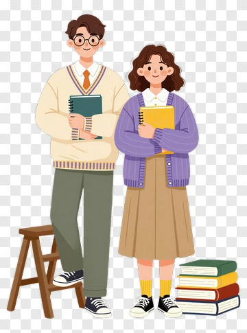 Cartoon Students Holding Books PNG