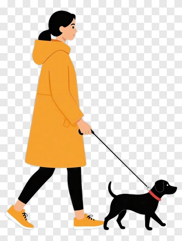 Woman Walking A Black Dog PNG