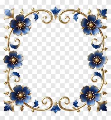Floral Frame With Blue Flowers PNG
