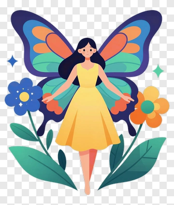 Colorful Butterfly Fairy In A Yellow Dress PNG