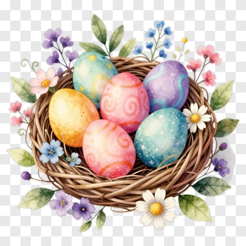Colorful Easter Eggs In A Nest PNG