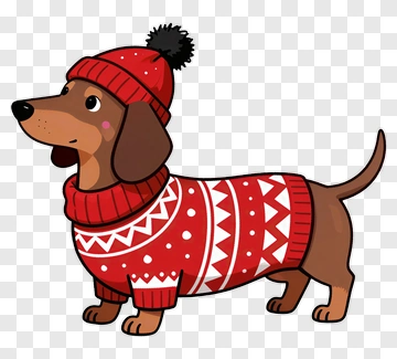 Cartoon Dachshund In A Red Sweater And Hat PNG