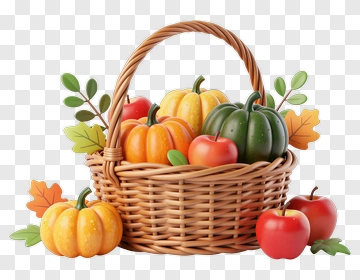 Colorful Pumpkin Basket With Apples PNG