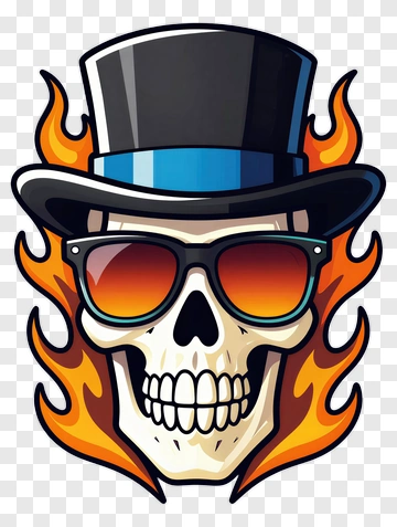 Cartoon Skull With Top Hat And Sunglasses PNG