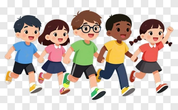 Cartoon Children Running Together PNG