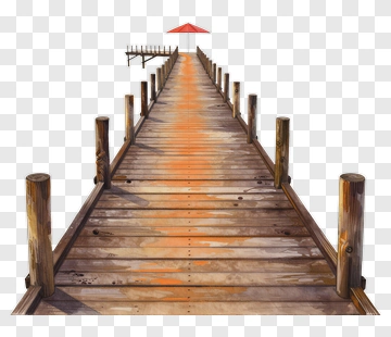 Wooden Pier With Red Umbrella PNG