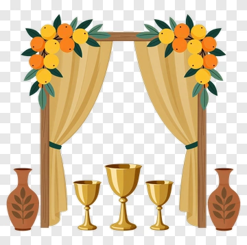 Decorative Arch With Oranges And Golden Goblets PNG