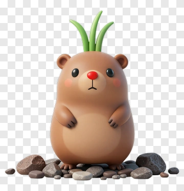 3D Cartoon Groundhog With Grass PNG