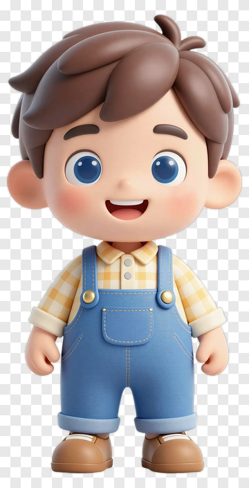 Cartoon Boy In Blue Overalls PNG