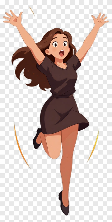 Cartoon Woman Jumping With Excitement PNG