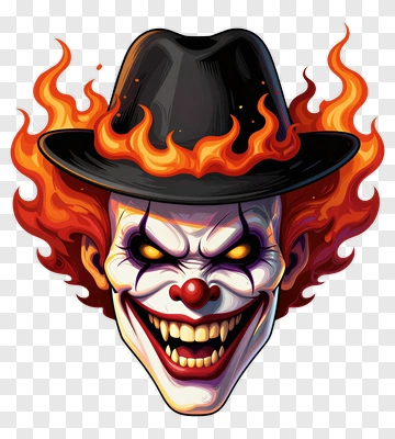 Cartoon Clown With Fiery Hair And Hat PNG