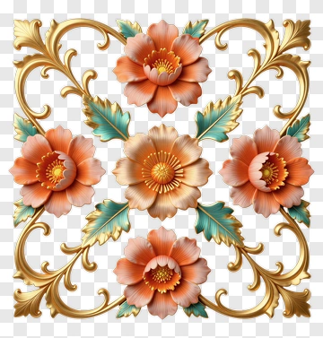Floral Pattern With Golden Accents PNG