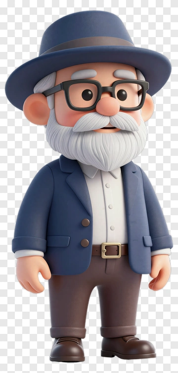 3D Cartoon Man With Glasses And Beard PNG