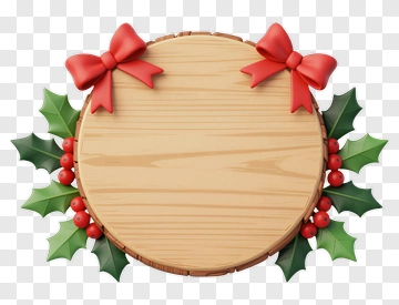 Christmas Wooden Sign With Holly And Bows PNG