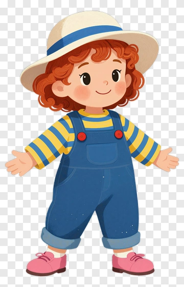 Cartoon Child In Overalls And Hat PNG