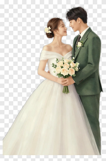 Wedding Couple Holding A Bouquet PNG
