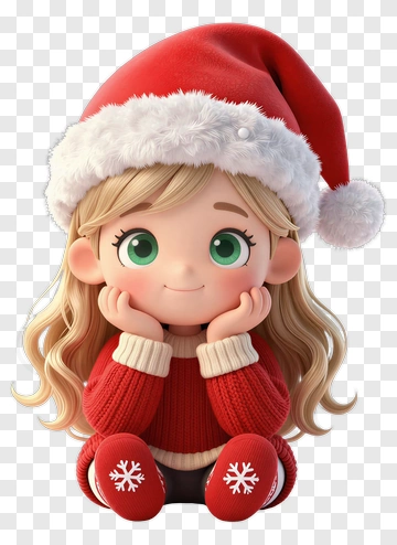 Cartoon Girl In Santa Hat And Red Sweater PNG