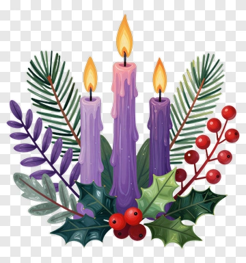Christmas Candles With Pine And Holly PNG