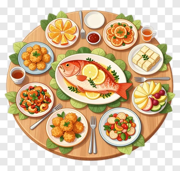 Colorful Seafood Feast With Various Dishes PNG