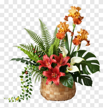 Colorful Flower Arrangement In A Basket PNG