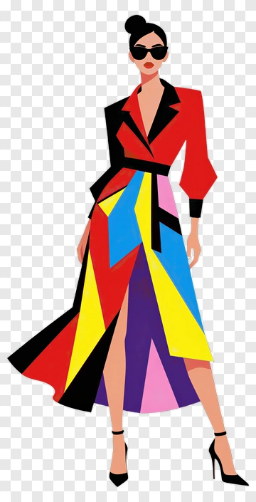 Stylish Woman In Colorful Dress PNG