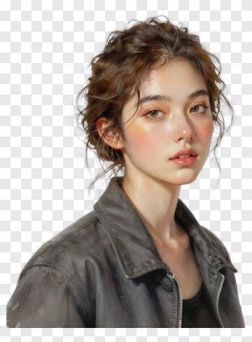 Portrait Of A Young Woman With Curly Hair PNG