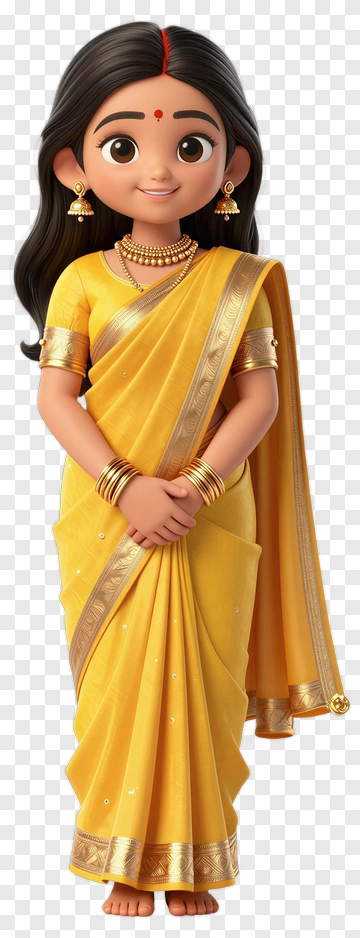 Cartoon Girl In Yellow Saree PNG