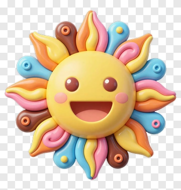 Cartoon Sun With Smiley Face And Colorful Rays PNG