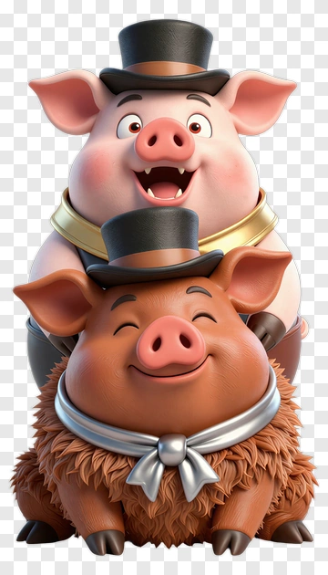 Cartoon Pigs Wearing Top Hats PNG