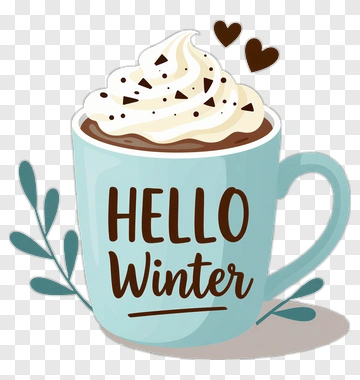 Hello Winter Coffee Mug With Whipped Cream PNG