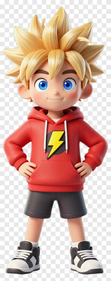 3D Boy With Spiky Hair Wearing A Red Hoodie PNG