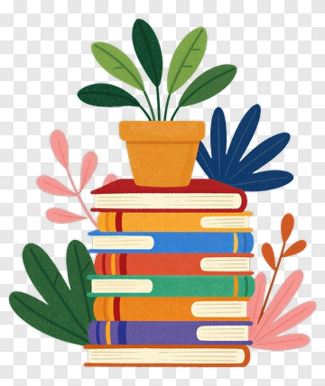 Colorful Book Stack With Potted Plant PNG