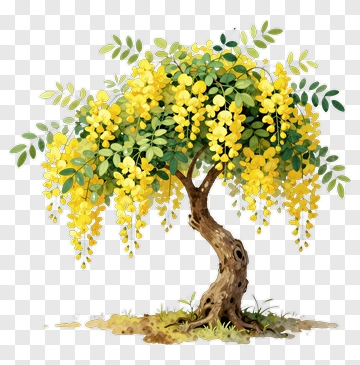 Colorful Tree With Yellow Flowers PNG