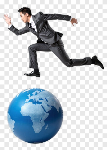 Businessman Running Above A Globe PNG