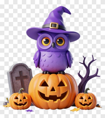 Cartoon Owl On A Halloween Pumpkin PNG