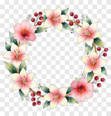 Flower Wreath With Pink Lilies And Berries PNG