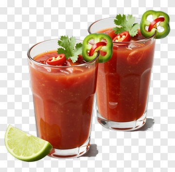 Two Glasses Of Spicy Tomato Drink With Lime PNG