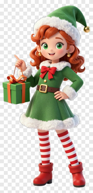 Christmas Elf Holding A Gift PNG