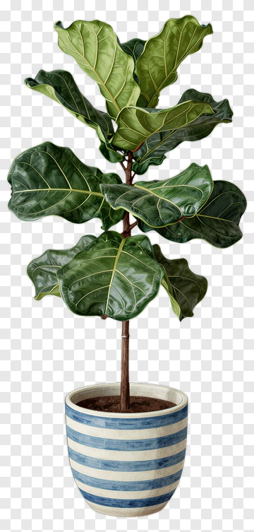 Fiddle Leaf Fig Tree In A Striped Pot PNG