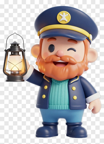 3D Cartoon Captain Holding A Lantern PNG