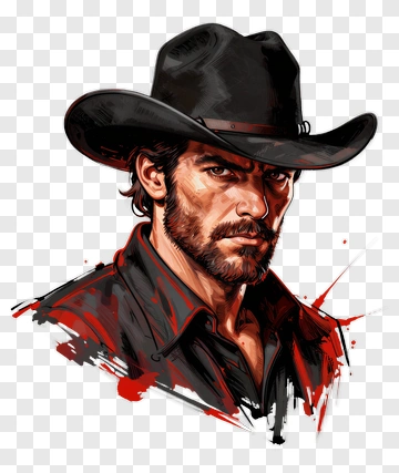 Cowboy Portrait With Black Hat PNG