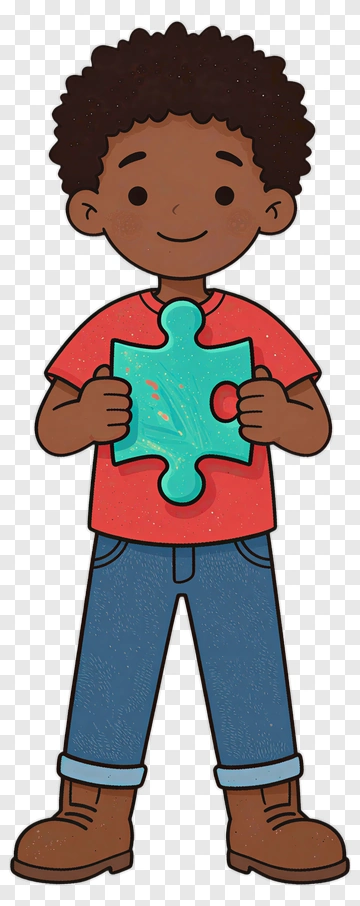 Cartoon Boy Holding A Puzzle Piece PNG